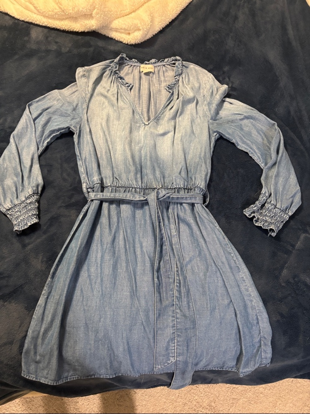 Cloth & Stone Light Wash Chambray Belted Dress - Light Blue